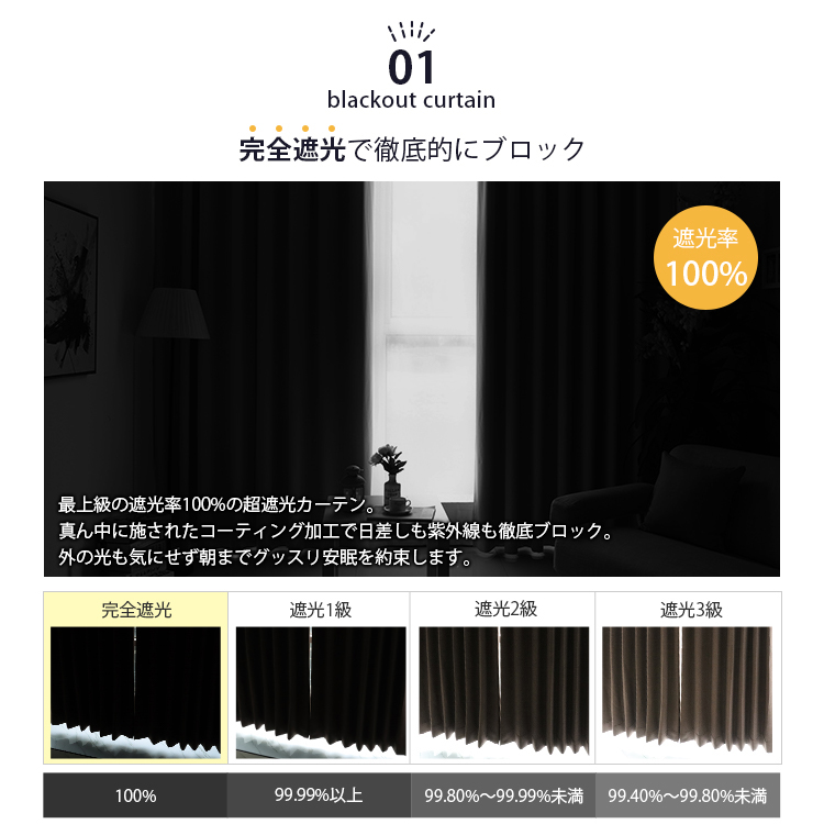 最上級の遮光率100％の超遮光カーテン